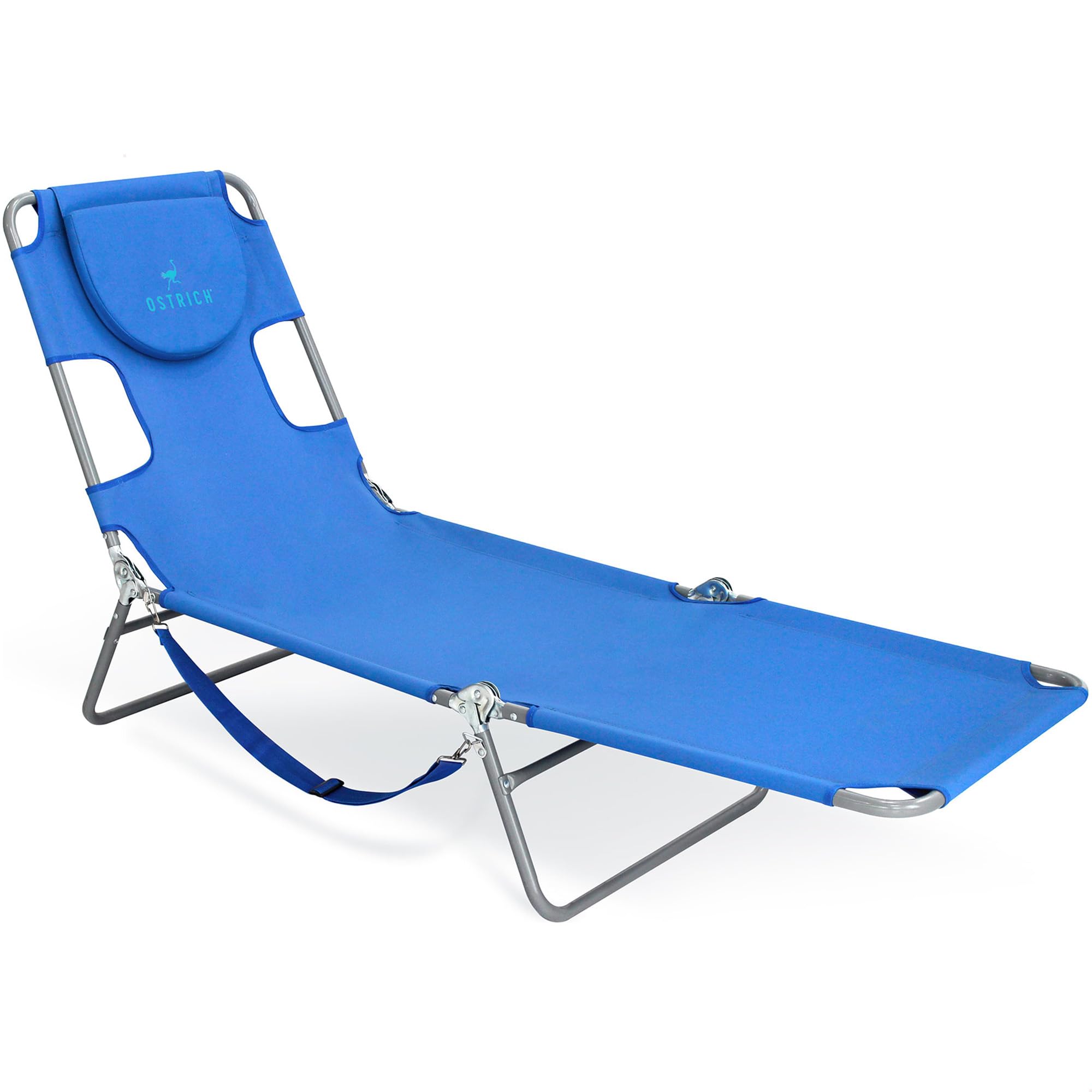 Photo 1 of ***DAMAGE -NOT FUNCTIONING PROPERLY -SELLING AS PARTS ONLY*** Ostrich the Original Chaise 72 x 22 Inch Lounge Portable Reclining Lounger, Outdoor Patio, Beach, Lawn, Camping, or Pool Tanning Chair, Ocean Blue  ***BOX RIPPED/TORN***