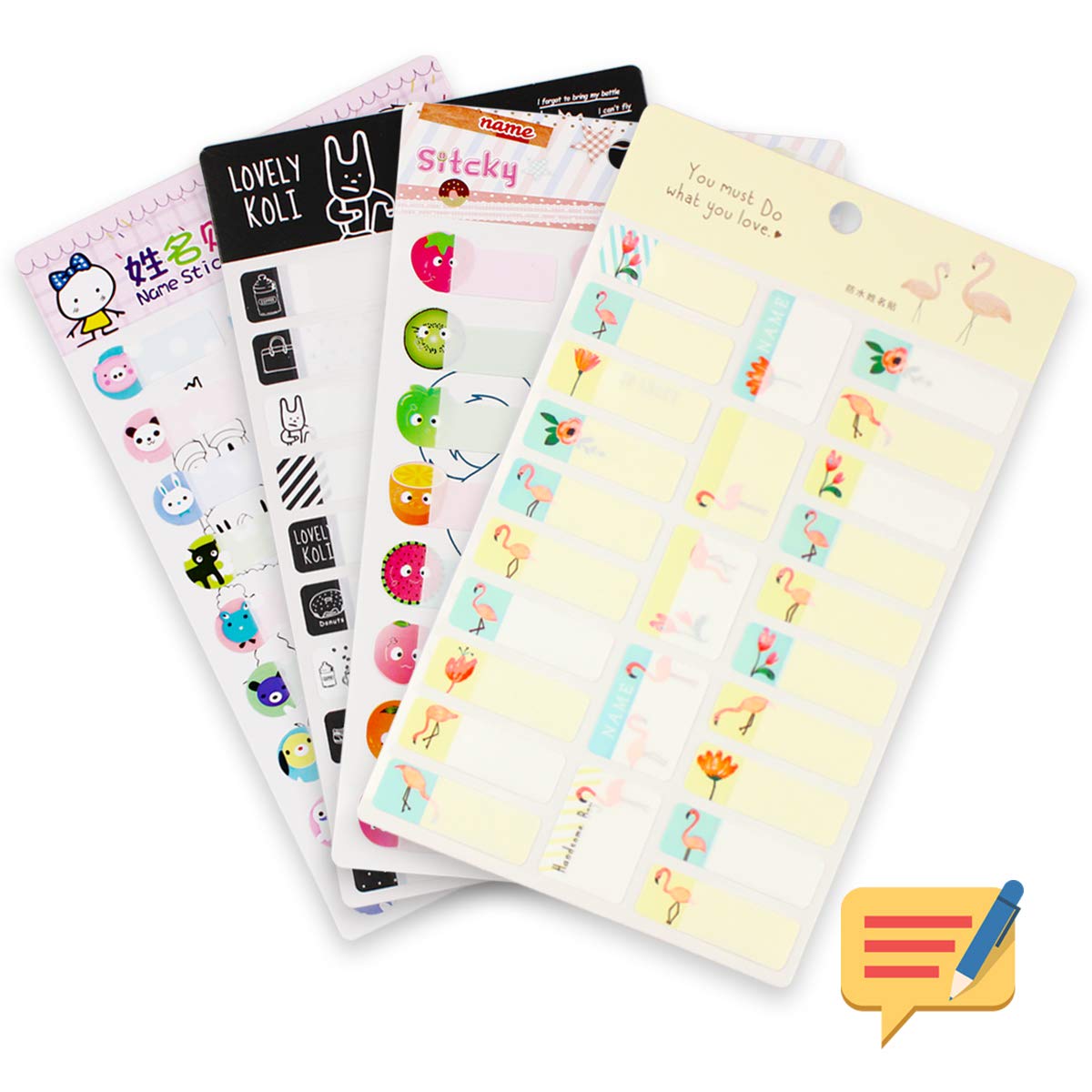 198 Labels Creative Self-Laminating Kids Name Labels for Baby Bottle, Waterproof Name Labels/Tags/Stickers for Daycare and School, 8-Sheets