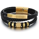 Kim Carrey Italian Handmade Genuine Leather Bracelets for Men Stainless Steel Clip, Men's Casual Genuine Multi-layer Cuff Bracelet, Bracelet Gift for Real Men