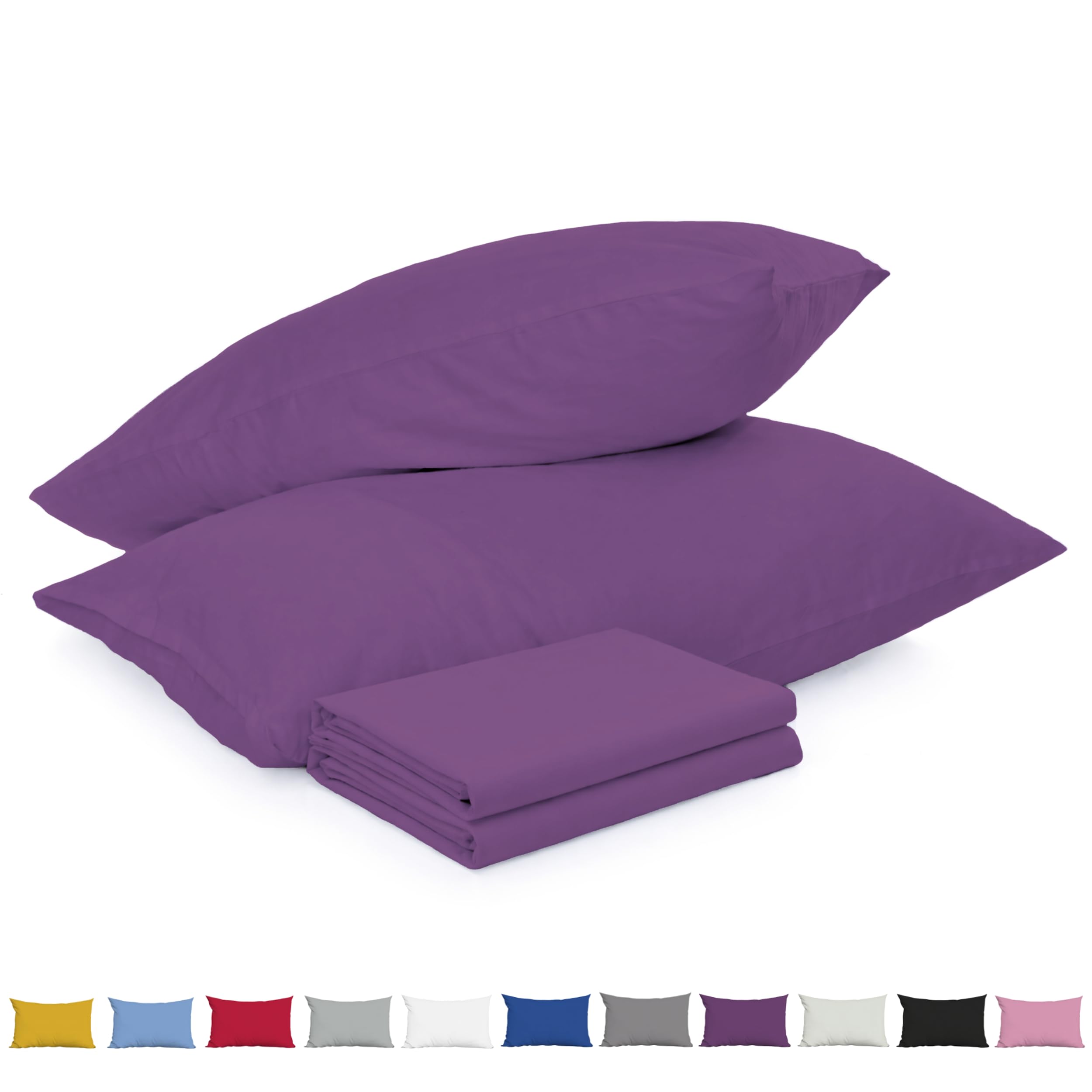 Pillow Cases 2 Pack Purple - 100% Brushed Microfibre UK-Standard Size 50x75cm Envelope Closure Pillowcase - Wrinkle & Stain Resistant Pillow Cover - OEKO-TEX Certified Pillowcases (2, Purple) — image 1