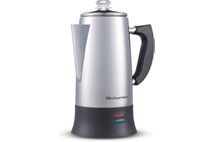Elite Gourmet EC922 Electric Coffee Percolator, BPA Free, Keep Warm, Glass Clear Brew Progress Knob, Cool-Touch Handle, Cordless Serve, 12-Cup, Stainless Steel