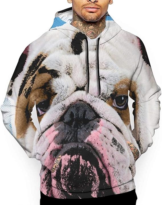 English Bulldog Cute Funny Dogs Men's Hoodie Sweatshirt Pullover Athletic Hooded Full Print