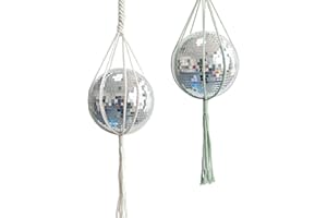 MFGDISCO 2 PCS Hanging Macrame Disco Ball, Reflective Disco Mirror Ornaments, Home Party Bohemian 6 Inch Mirror Ball Decor, Natural Cotton+Sea Green