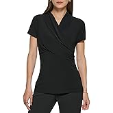 DKNY Womens Short Sleeve Cross Front Suit Blouse