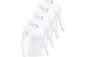 Dalavch 4/5 Pack Women’s Long Sleeve Basic Shirts Crew Neck Slim Fitted Compression Gym Workout Athletic Underscrubs Tops