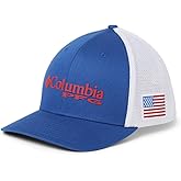 Columbia Unisex PFG Mesh Ball Cap, Mountain Blue/Us Flag, L/XL