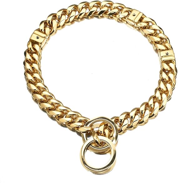 Abaxaca Gold Dog Collar Adjustable Stianless Steel 15mm 18K Big Dog Cuban Link
