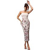LVNES Beaded Maxi Tube Bodycon Formal Dresses for Women with Slit Strapless Ruched Wedding Guest Cocktail Dress