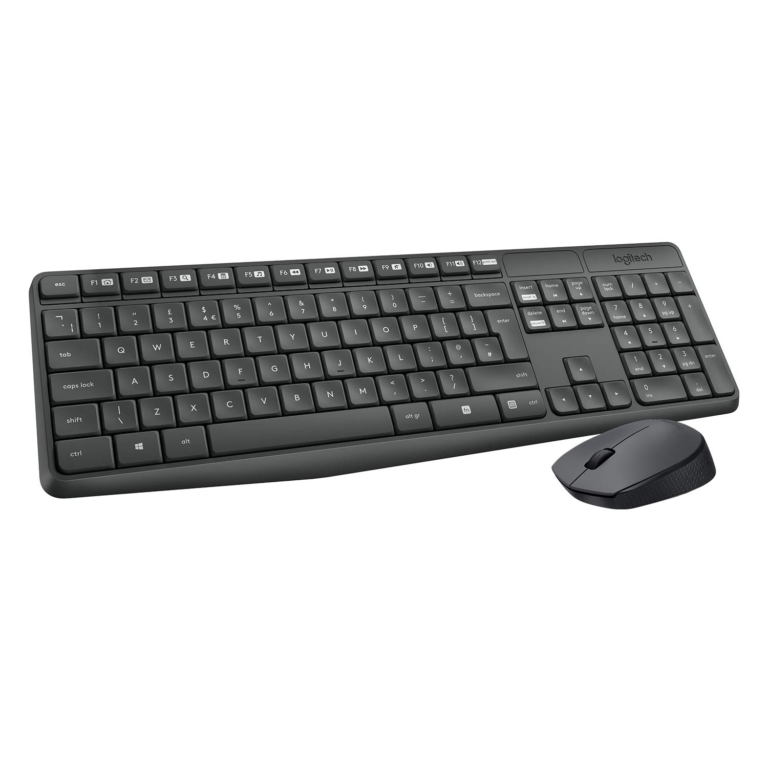 Logitech MK235 Wireless Keyboard and Mouse Combo for Windows, QWERTY Italian Layout - Grey