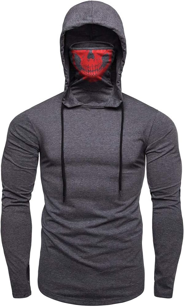 Hoodies for Mens, FORUU Mask Skull Pure Color Pullover Long Sleeve Hooded Sweatshirt Tops Blouse