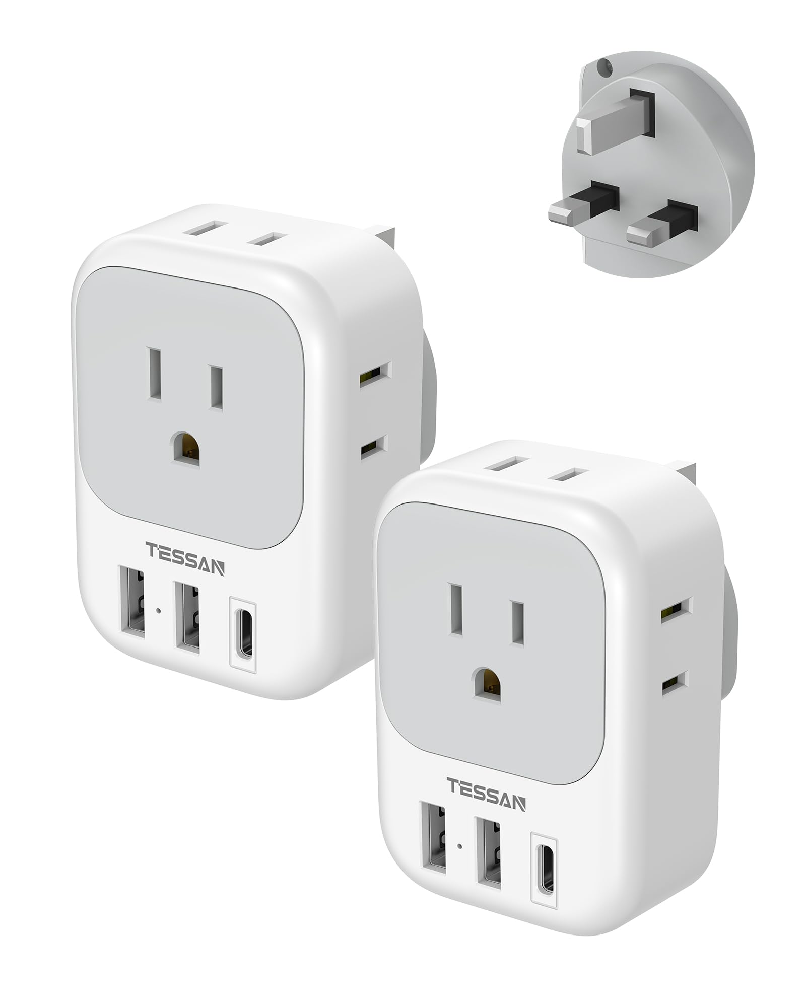 Photo 1 of UK Adapters for Travel 2 Pack, TESSAN Type G US to UK Plug Adapter with 4 Outlets 3 USB Charger(1 USB C Port), Power Adaptor for USA to Ireland Scotland Dubai Hong Kong England British Kenya London