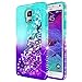 Galaxy Note 4 Case with Tempered Glass Screen Protector for Girls Kids Women, NageBee Glitter Liquid Sparkle Bling Floating Waterfall Diamond Cute Case for Samsung Galaxy Note 4 -Aqua/Purple