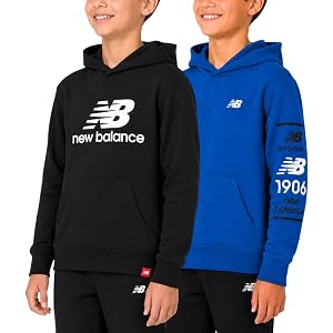 New Balance Boys Hoodie 2-Pack, Cotton Blend Fleece Pullover Sweatshirts | Premium Kids Hoodies, Kangaroo Pocket, 2-Pack Valu
