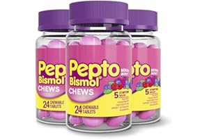 Pepto Bismol Chews, Fast and Effective Digestive Relief from Nausea, Heartburn, Indigestion, Upset Stomach, Diarrhea, Berry Mint Flavor, 72 Total (3 Packs of 24)