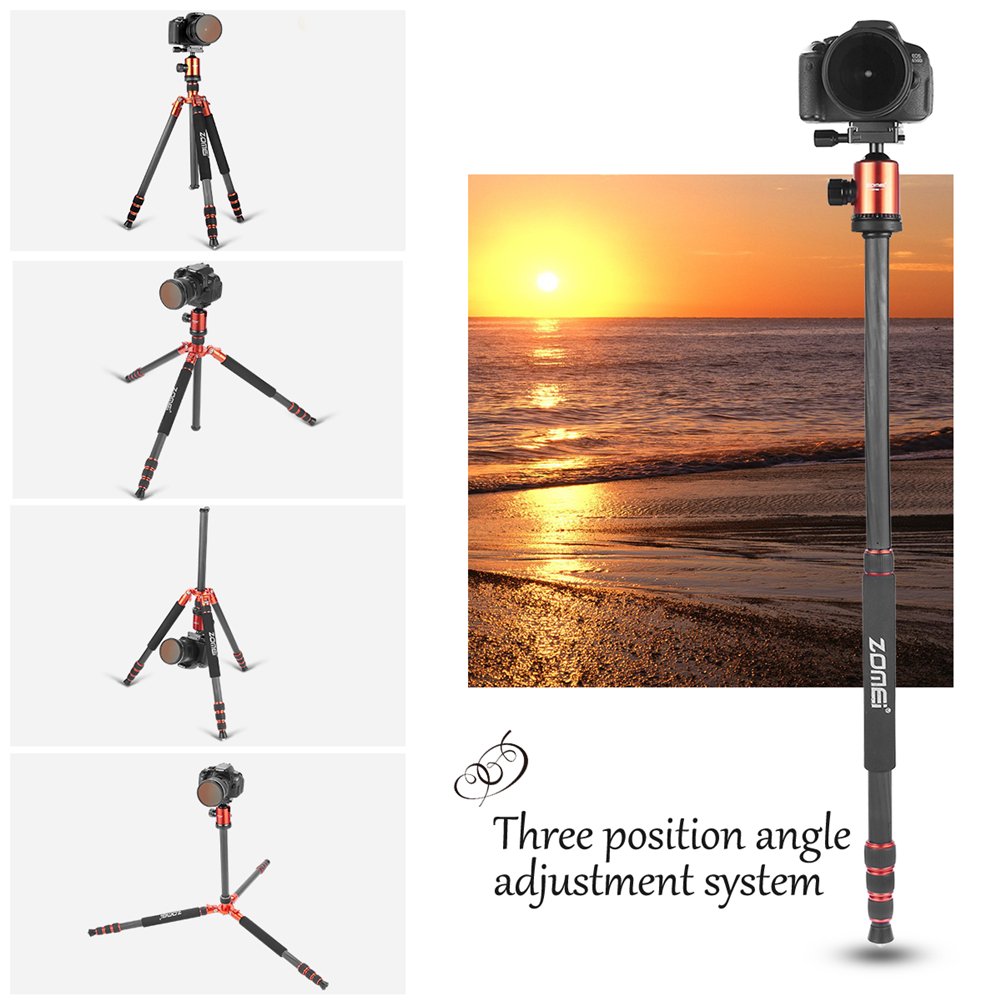 ZOMEI  Light Weight Portable Carbon Fiber Travel Complete Tripod Come With Ball Head Carry Case For Digital/Camcorder/DSLR/SLR/Video Camera, Orange