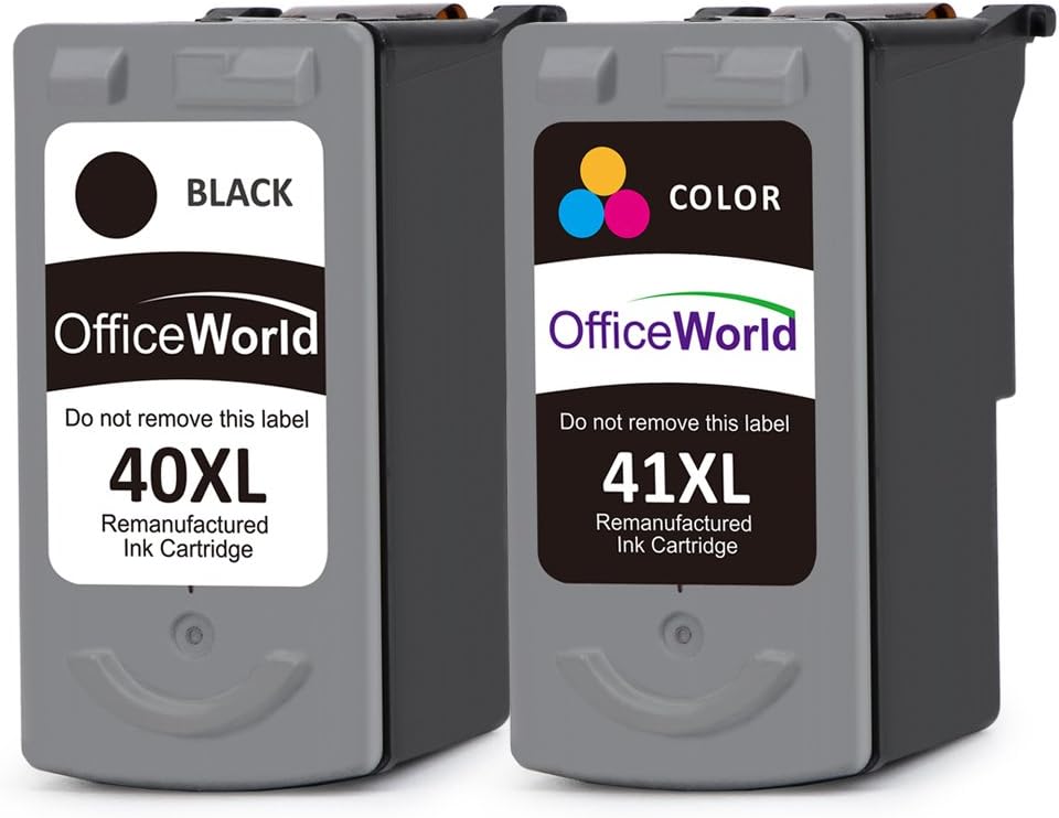 OfficeWorld Remanufactured Canon PG-40 CL-41 Ink Cartridges High Capacity Compatible with Canon Pixma iP1600 iP1700 MP470 iP1300 MP220 MP460 iP1800 MP450x MP450 MP210 MP190 (1 Black, 1 Color)