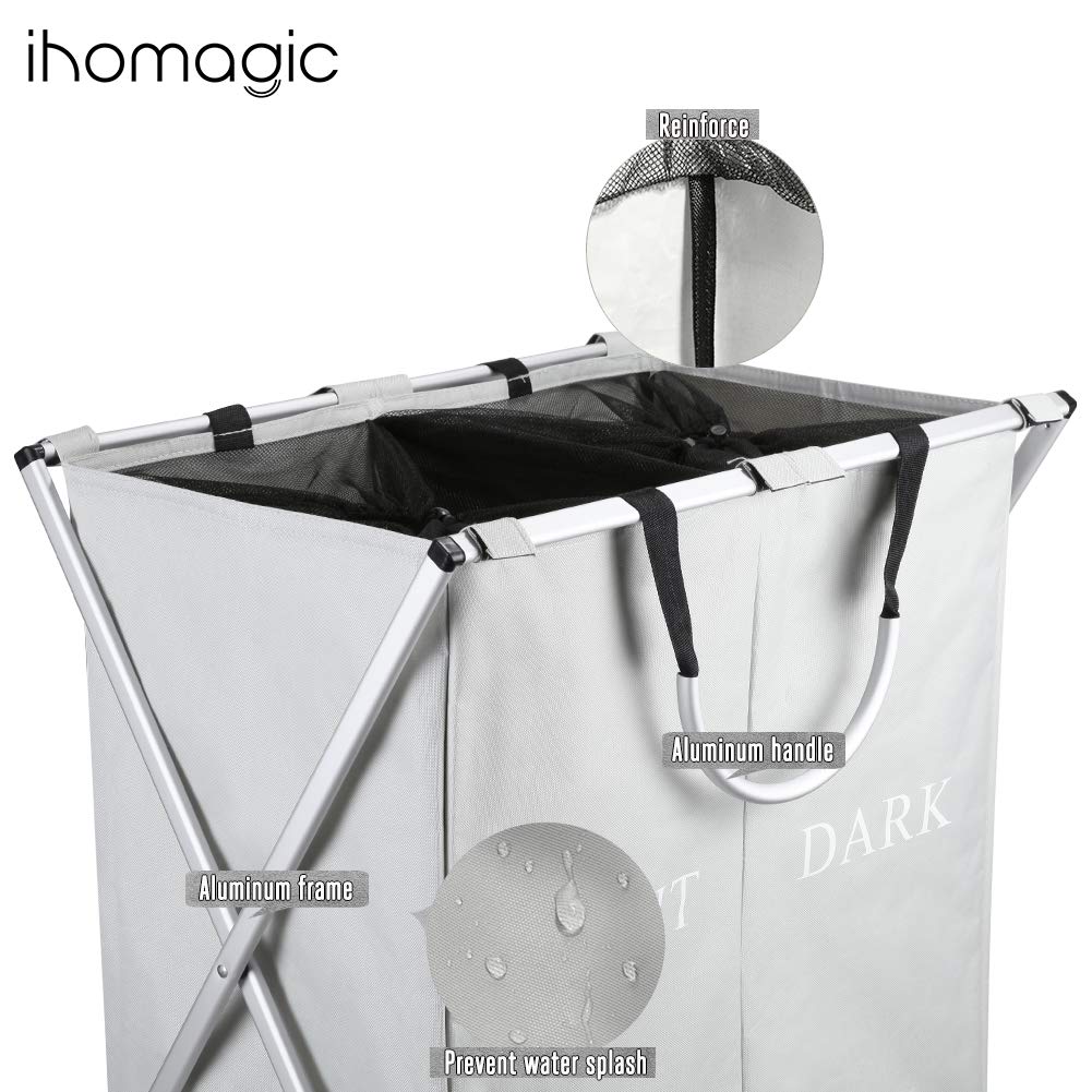 IHOMAGIC Cesto Biancheria Sporca, Porta Biancheria per Bagno, Portabiancheria Pieghevole Salvaspazio, Cesta Biancheria Borsa con Manici, Cestino Portabiancheria per Camera Moderno Grande, Nero