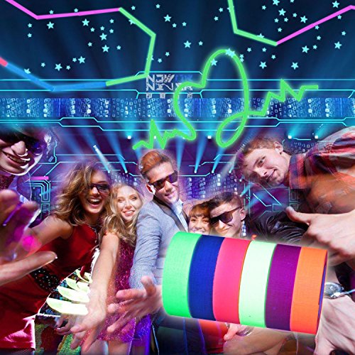 UV Blacklight Reactive Tape Neon Gaffer Fluorescent Cloth Tape For Party Decoration (12 rolls)