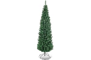 Giantex, Green Artificial Pencil Christmas, Premium Hinged Pine Tree with Solid Metal Legs, Perfect for Home, Shops and Holiday Decoration, (5FT) (Artificial Pencil Christmas Tree)