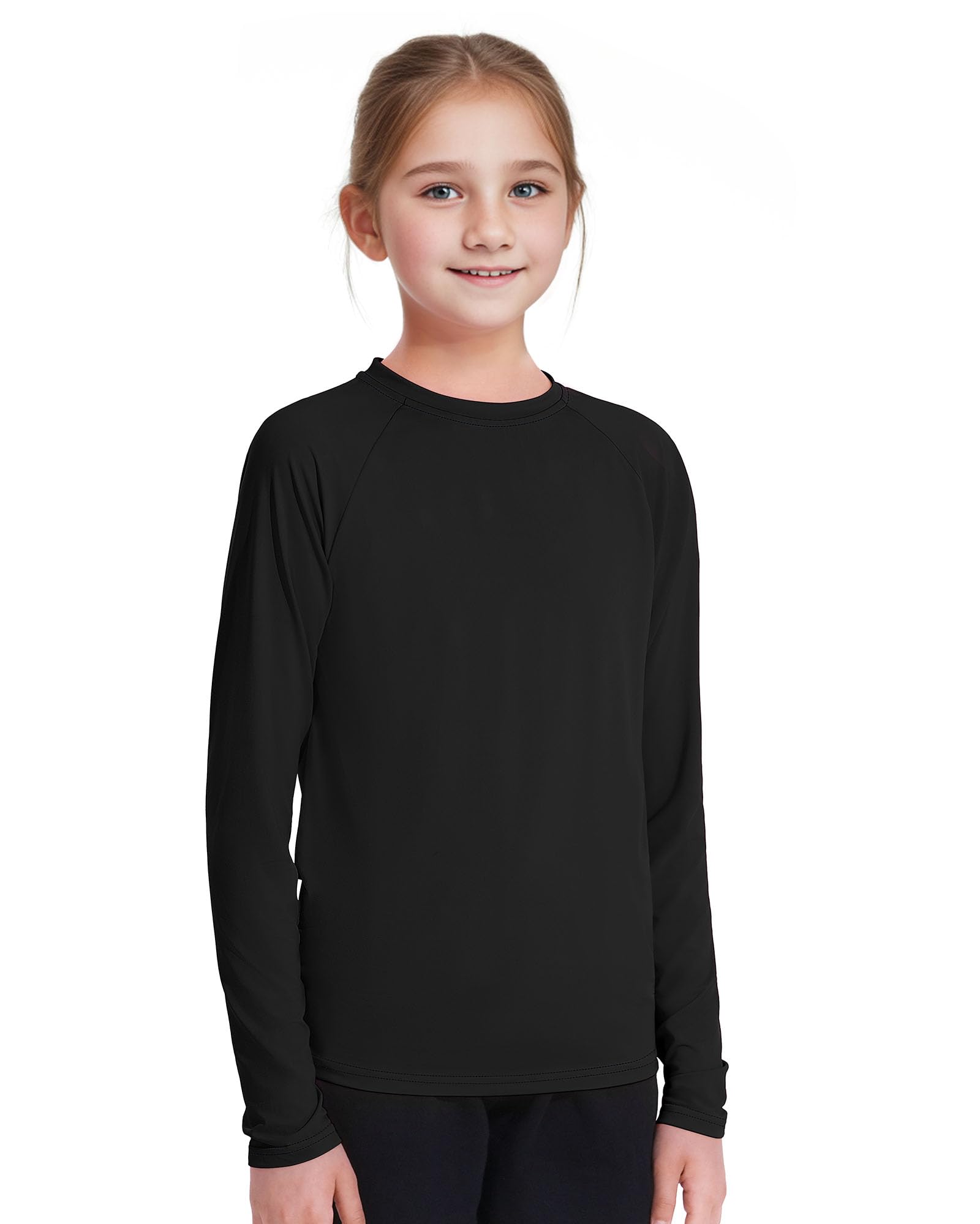 Photo 1 of Witwot Girls Sun Shirts Swim Rash Guard Long Sleeve for Kids Boys Outdoor Tops UV Protection Black, 6-7 Years