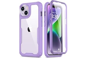 FUNMIKO for iPhone 14 Case with Screen Protector,Mili-Grade Heavy Duty Protection Pass 21ft. Drop Tested Durable Slim-fit Clear Cover Protective Phone Case for Apple iPhone 14 6.1" Lavender Purple