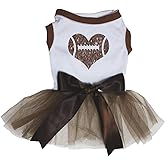 Petitebella Rugby Heart Puppy Dog Dress (White/Brown-1, Medium)