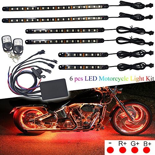 NBWDY 6Pcs Motorcycle RGB LED atmosphere Light Kit Strips Multi-Color Accent Glow Neon Lights Lamp with Dual RF Remote Controller for motorcycle bike