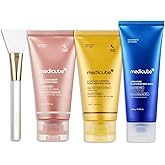 medicube Pore & Glow K-Viral Mask Set: Collagen Overnight Wrapping Peel Off Facial Mask Pack, Turmeric Overnight Wrapping Peel Off Mask 2.0 and Zero Pore Blackhead Mud Facial Mask and a Jelly Brush