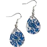 Handmade Medium Pressed Flower Teardrop Earrings, 4.5 cm Length, Clear Resin, Silver or Gold Hooks