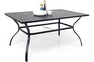 Anmutig Patio Dining Table Outdoor, Metal Steel Frame Rectangle Table with Adjustable Umbrella Hole, Dining Table for 6 Garden Lawn Backyard Parties