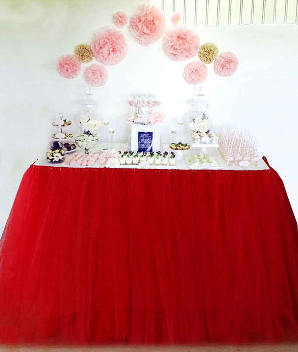 GCC Fashion Store TUTU Table Skirt Wedding Birthday Decoration Baby Shower Party Tableware Cloth (Red)
