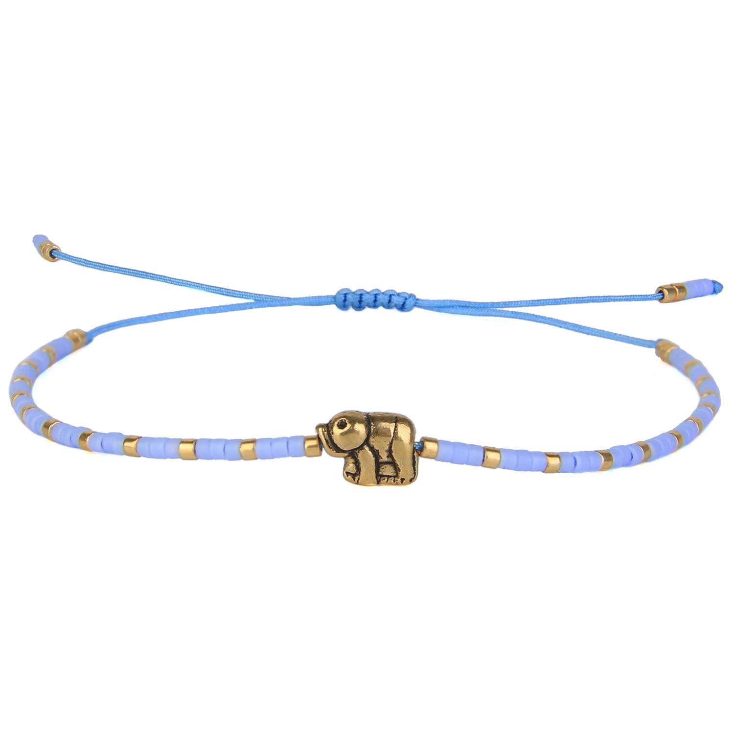 KELITCH Friendship Seed Beaded Bracelet Lucky Gold Elephant Strand Bracelets Handmade Fashion Girls Jewelry (Light Purple 8J)
