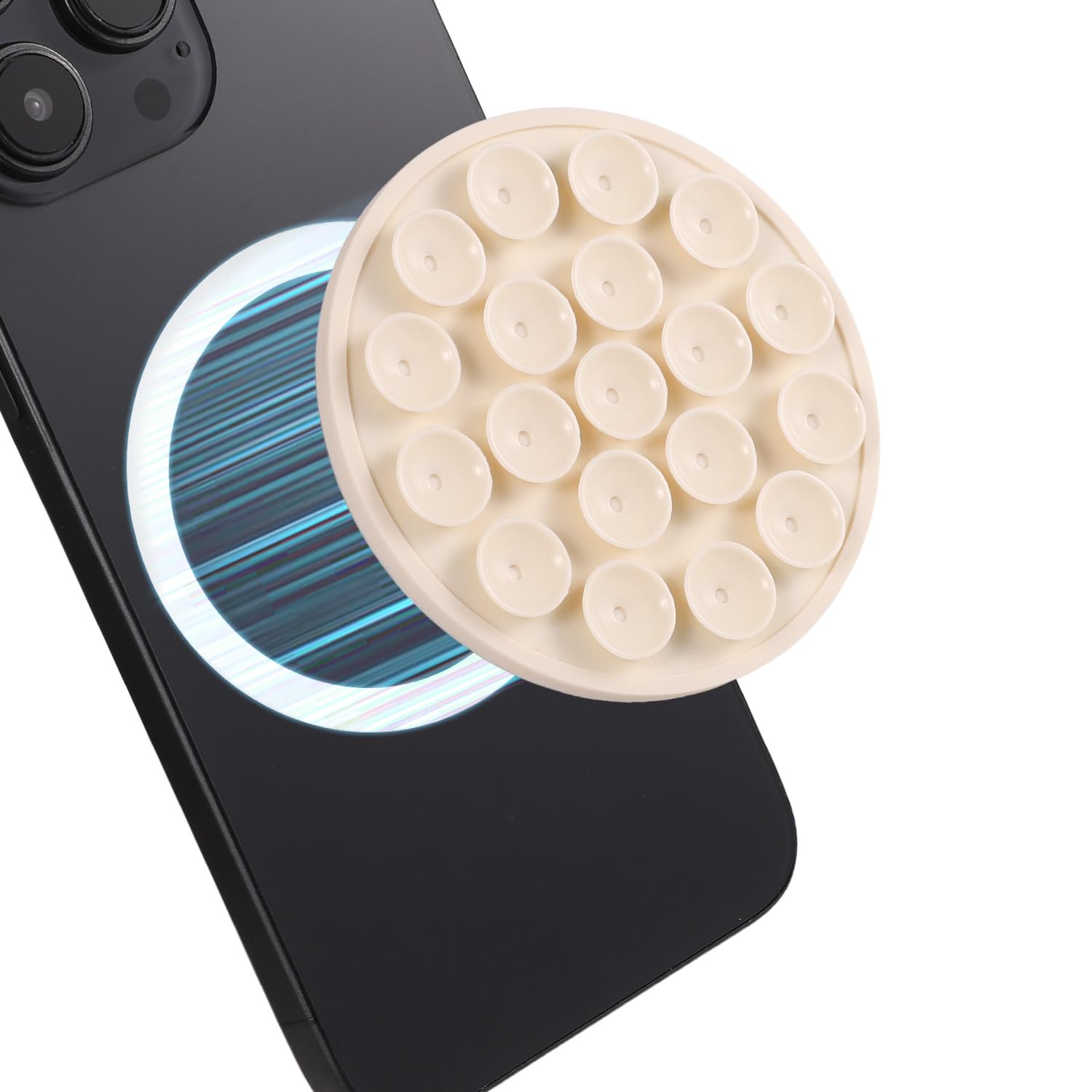 lasuroa Magsuction Silicone Suction Cup Phone Mount, 2.48x0.23in Silicone Magnetic Suction Cup Grip Phone Holders Case Anti-Slip Hands-Free Round Shape Mount for Video Content Creator (Beige)