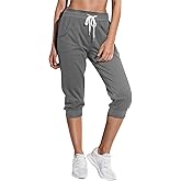 SPECIALMAGIC Women's Sweatpants Capri Pants Cropped Jogger Running Pants Lounge Loose Fit Drawstring Waist with Side Pockets