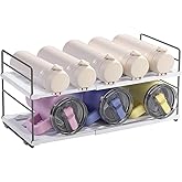 Bronkeeper Water Bottle Organizer For Cabinet, Adjustable Tumbler Storage, Expandable 2 Tier Cup Organizer For Kitchen, Water Bottle Shelf Rack Holder For Pantry Countertop Fridge, White