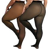 UniikStuff 2 Pairs Plus Size Fleece Lined Tights Womens- Winter Warm Fake Translucent Thermal Pantyhose leggings