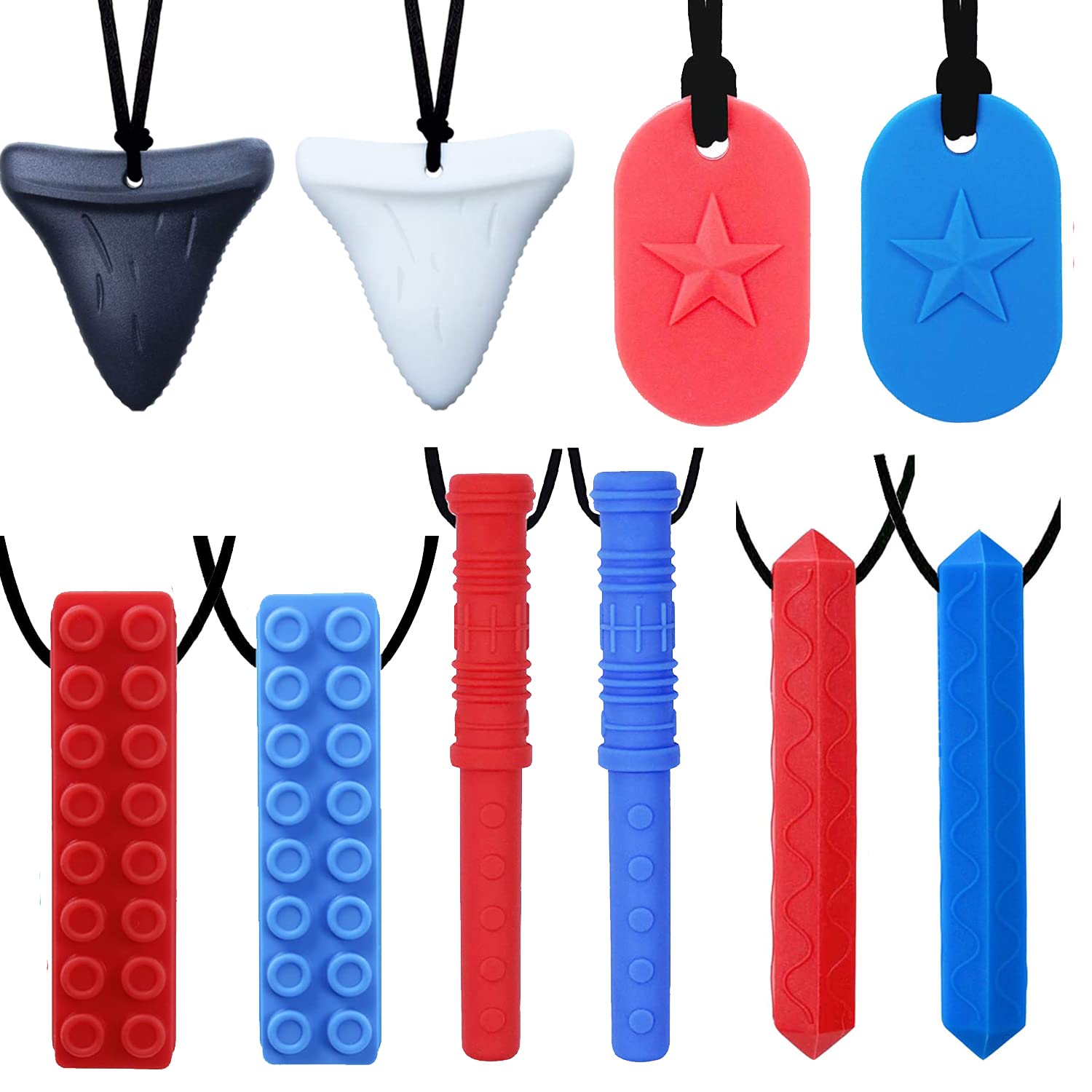 GNAWRISHING Chew Necklaces for Sensory Kids 10 Pcs Sensory Chewy Toys for Autism Girls and Boys, ADHD Toddler, Adult