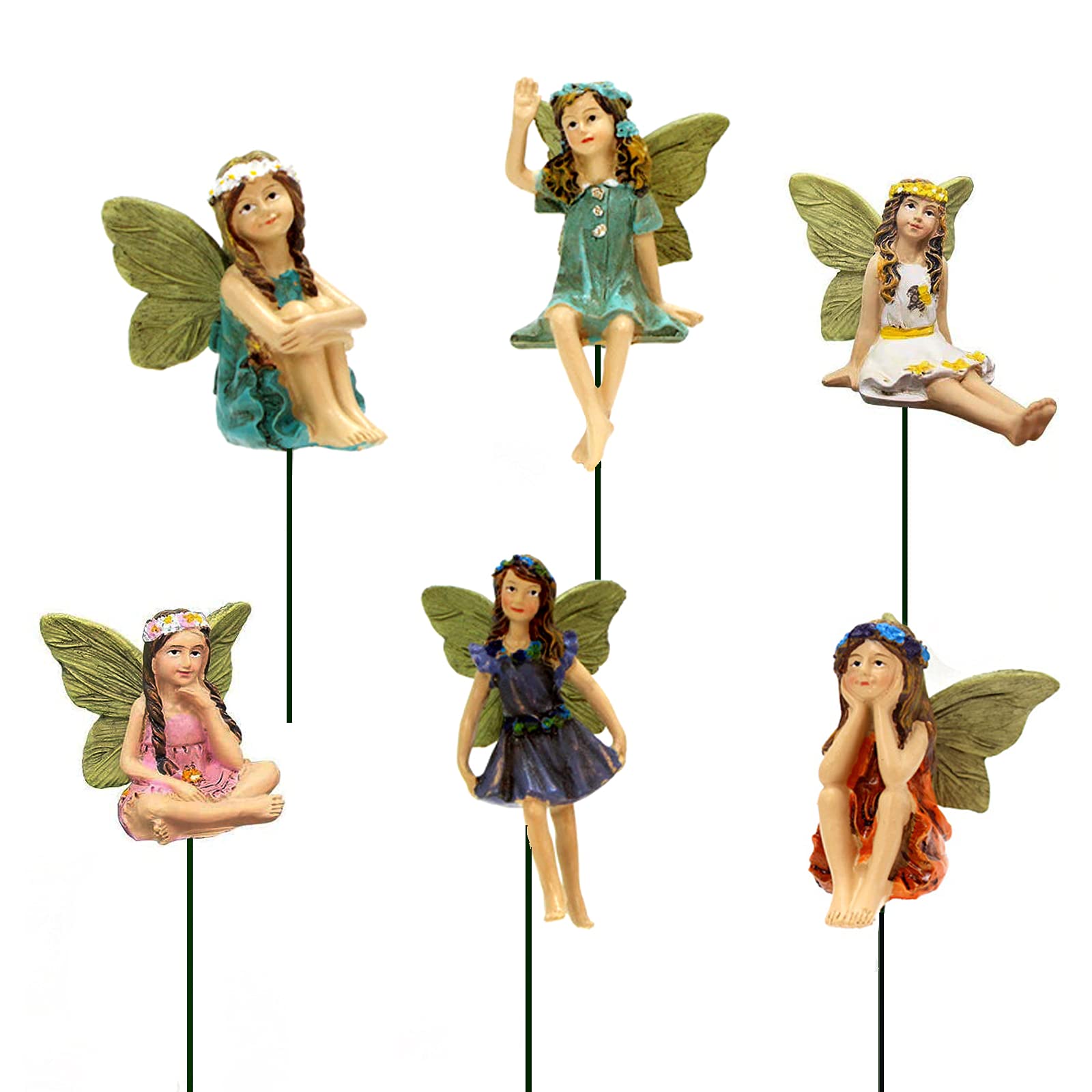SisBroo Fairy Garden Accessories Outdoor Indoor, 6pcs Miniature Fairies Figurines for Pot Plants and Mini Garden Lawn Decorations