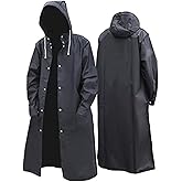 Slybar Men Black Waterproof Long Raincoat Rain Coat Hooded Trench Jacket Outdoor Hiking -yuyi