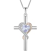 PYNZY Cross Necklace for Women, 925 Sterling Silver Infinity Cross Necklaces Heart Birthstone Pendants Christian Crucifix Baptism Jewelry Gifts for Her