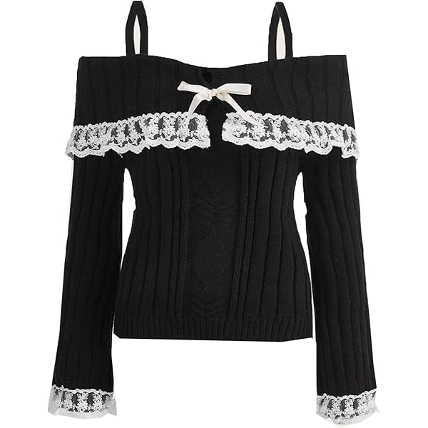 Adoeren Women Off Shoulder Sweater Cute Long Sleeve Lace
