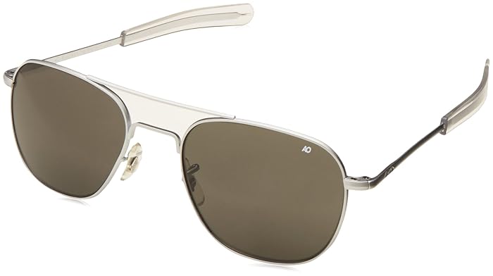 AO Eyewear Original Pilot Sunglasses 55mm Matte Chrome Frames with Bayonet Temples and True Color Grey Glass Lenses (OP52M.BA.TC)
