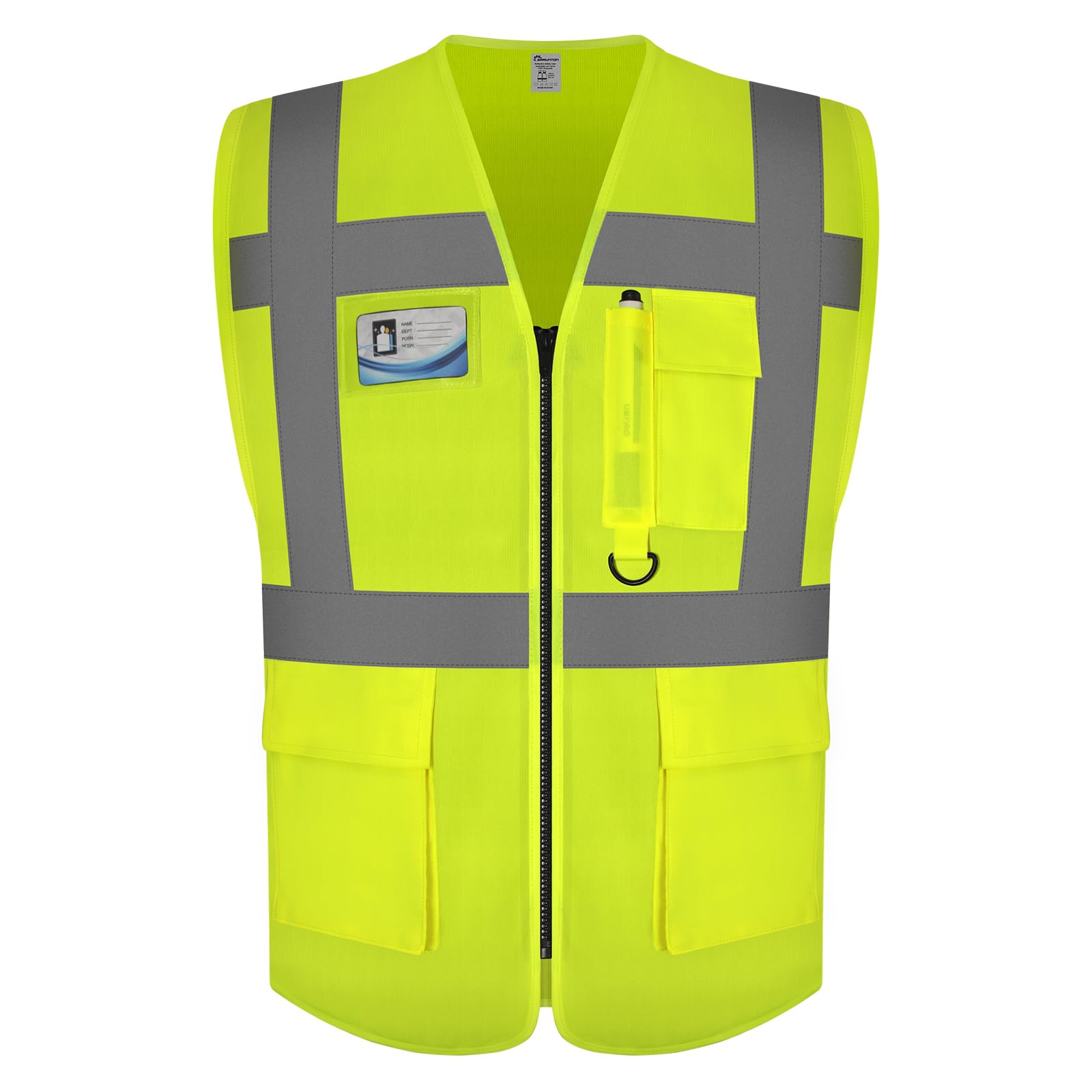 Graunton High Reflective Vests with Zipper, High vis vests for Men Women, Hi Viz Vest for Traffic Management, Public Safety, Transport, Meets ANSI/ISEA Standards, UK1-Yellow, 4XL.