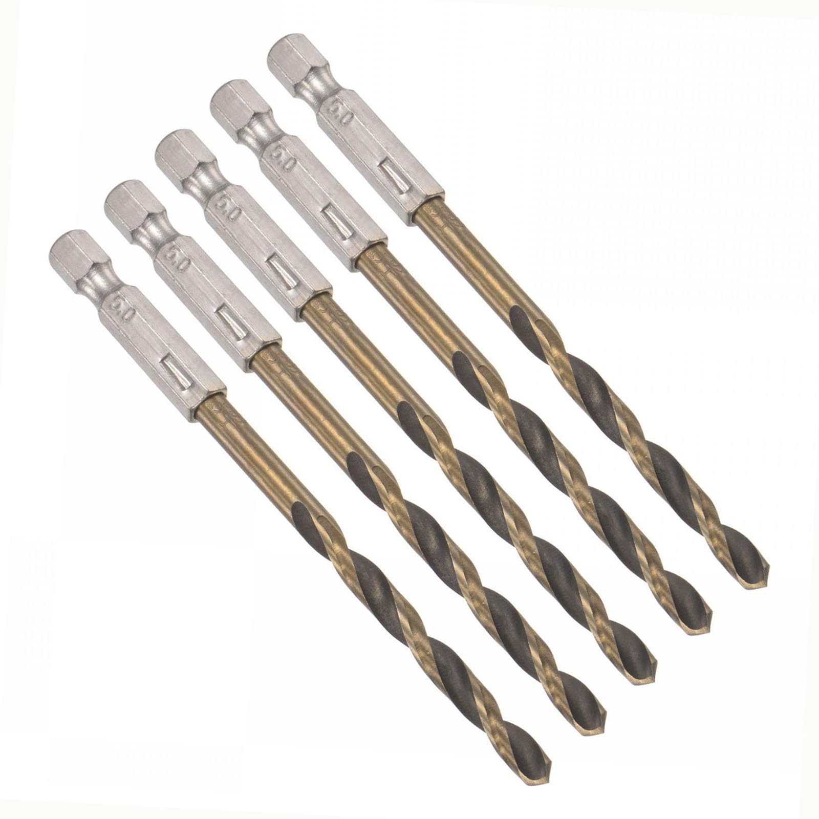 TOP-VIGOR 5Pcs 5mm HSS Hex Shank Twist Drill Bits, High Speed Steel Drill Bit Set 1/4 Inch Shank, Quick Change Drill Bits for Steel, Wood, Plastic, Aluminum