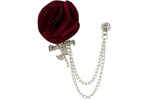 A N KINGPIIN Flower Brooch For Men And Women Wine Color Flower Ball with Silver Stem Lapel Pin, Hanging Chain Brooch