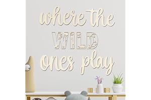 LONGAN CRAFT Where The Wild Ones Play Sign Wooden Playroom Wall Decor, Wood Wall Art Decoration for Boys and Girls Toy Room Nursery, Toddler Room Bedroom, Jungle Theme Playroom Word Sign Decor 8 pcs Set