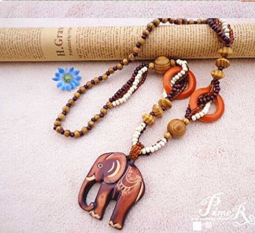 Wed2BB Bohemian Vintage Ethnic Wood Elephant Pendant Long Sweater Chain Necklaces & Pendants for Women