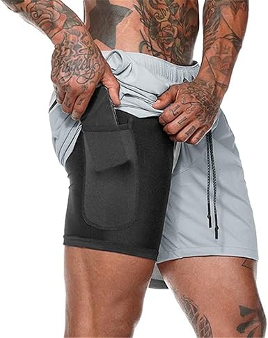 mens double layer running shorts