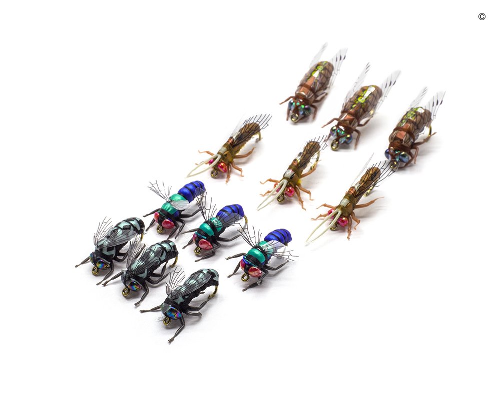 YZD Realistic Fly Fishing Flies Set - Dry, Mosquito, Bumble, Wasp, Steelhead, Rainbow Trout - Handmade Fishing Lure Kit (4-Realistic Mason Bee Set of 12 Flies)