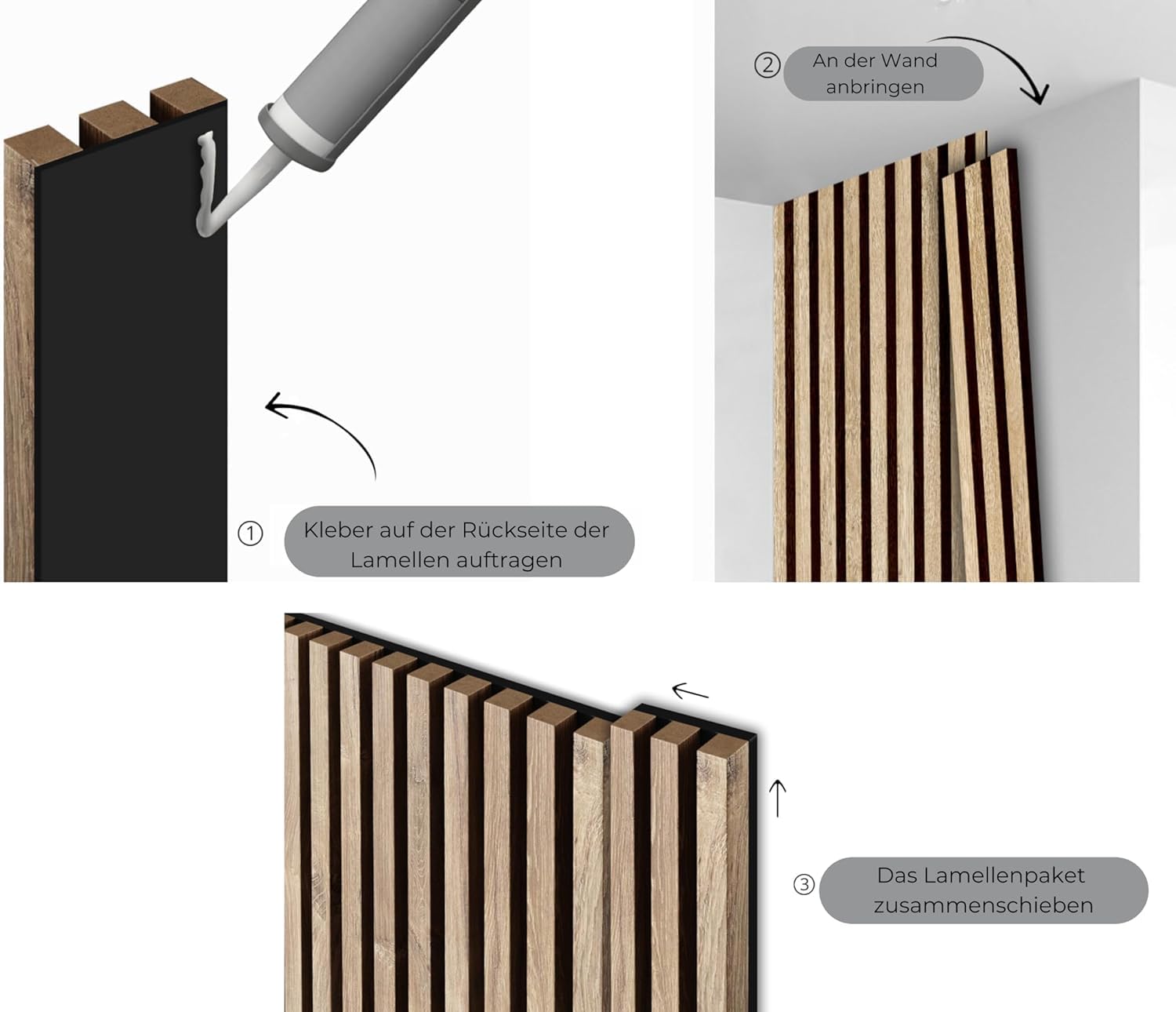 MEBANO. Akustikpaneele auf Schwarzplatte 2 Stücke x (26,5x240 cm) Wandpaneele Farbe: Eiche Artisan MDF Wandverkleidung Innen Moderne Lamellenwand Deko Wand 4